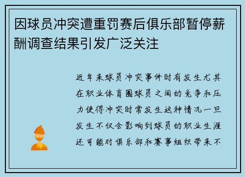 因球员冲突遭重罚赛后俱乐部暂停薪酬调查结果引发广泛关注
